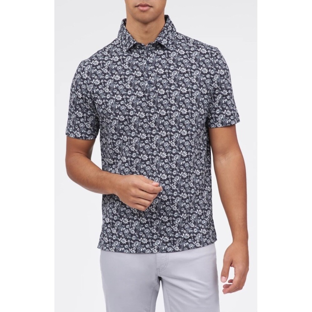 Brax Feel Good Pico Polo Shirt Size XXL Ocean Blue Floral Cotton Blend
